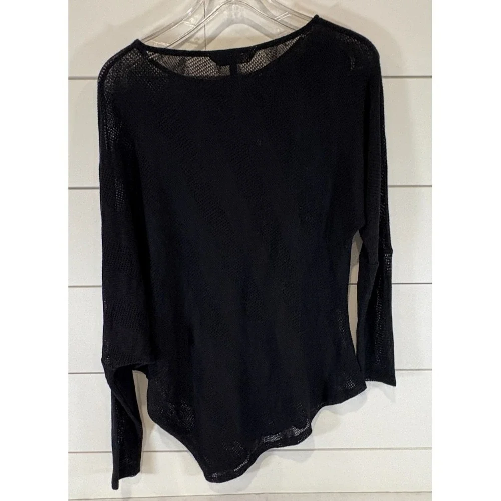 Women's BCBG Max Azria Asymmetrical Hem Mesh Black Blouse Shirt Top Size Small S